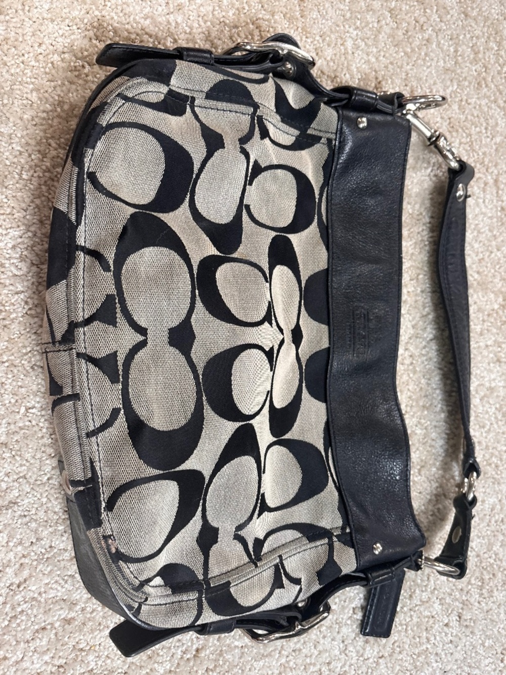 Coach zoe signature black and gray canvas shoulder bag